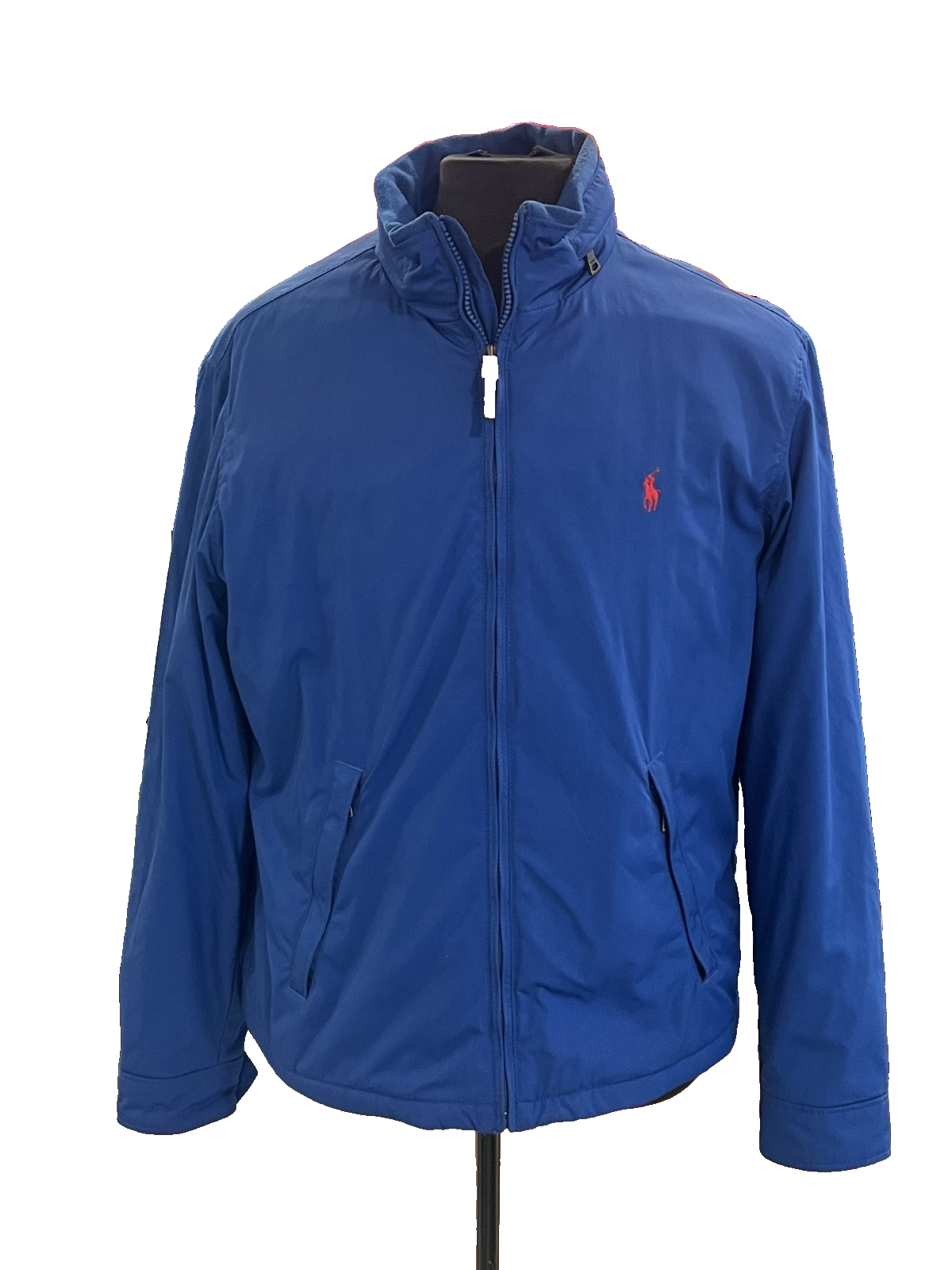 Polo Ralph Lauren Jacket Mens L Blue Fleece Lined Hooded Full Zip Vintage Parka